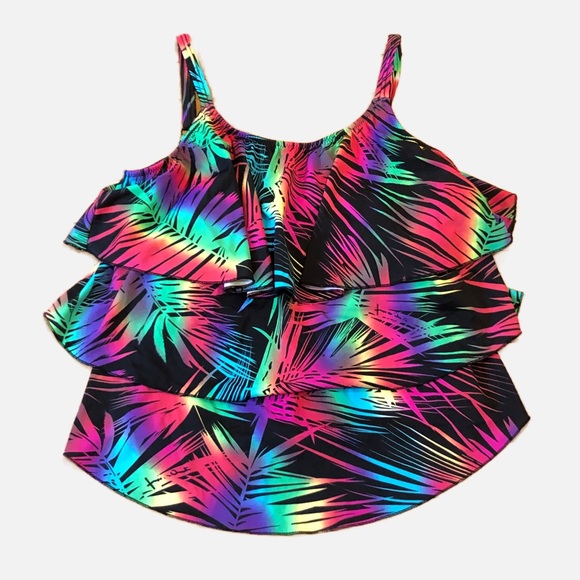 Vintage Other - Vintage Women’s Plus Swimsuit Tiered Bathing Suit Bright Tankini Swim Top 1X 20W